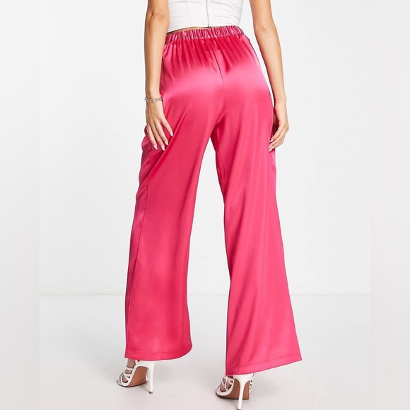 ASOS Pink Satin Wide Leg Pants - Picture 2 of 6